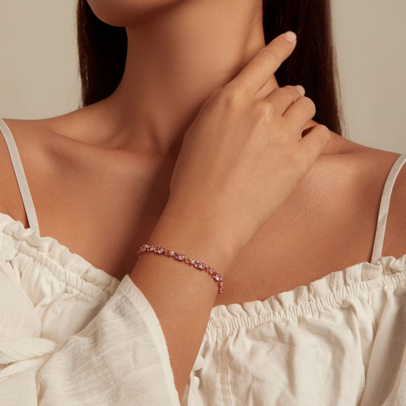 WOSTU 14K Gold Plated 3mm Cubic Zirconia Classic Adjustable Tennis Bracelet |Gold Bracelets for Women |Bride Bracelet for Wedding|Size 6.5-8 Inch - Image 2